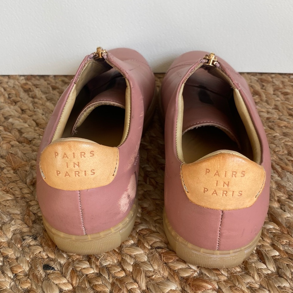 Pairs In Paris Blush Leather Zip Sneakers designed in Paris made in Portugal - Picture 4 of 16